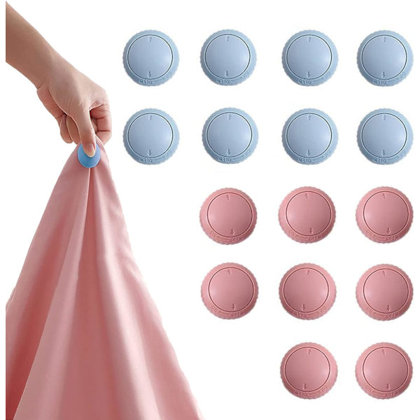 16 stk. dynetrekk klips anti-skli seng sengetøy klips for å forhindre fall og holde på plass rosa+blå 38x18mm/1.49x0.70 tommer