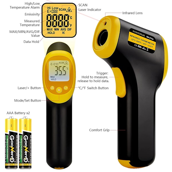 Infrarød termometer, INK-IFT04 berøringsfri digital industriel T