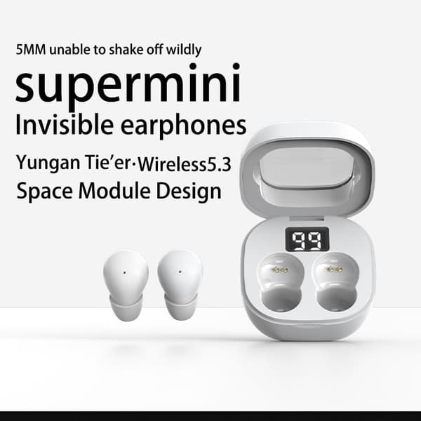 Usynlige Mini Ørepropper for Arbeid og Søvn, Best for Små Øreganger, Bluetooth 5.3 (hvit)