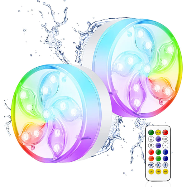 2 kappaletta vedenpitävää upotettavaa LED-valoa, monivärinen RGB-vesi