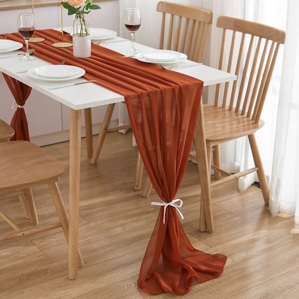 Chiffon Bordløper, 70x300 cm, i Rustrød, Terrakotta Bordløper, Vaskbar Bordløper, Borddekorasjon