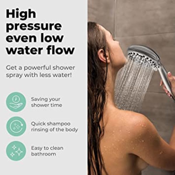 5'' Högtrycks Handhållen Duschhuvud 6-Inställningar - High Flow Eve