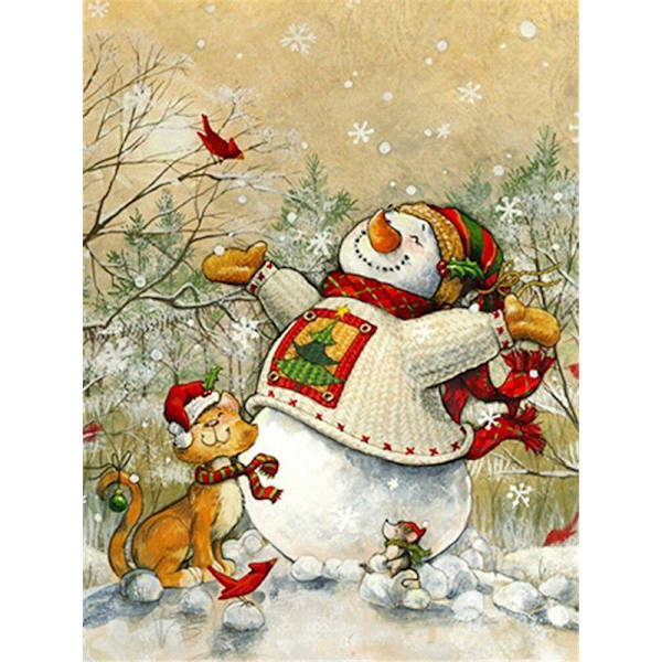 30x40CM Käsityönä tehty 5D Art Diamond Painting - Happy Snowman, sopii