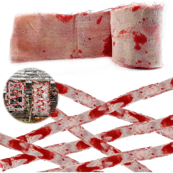 Halloween Fright Tape Bundle, 1kpl Bloody Haunted House Gauze Cre