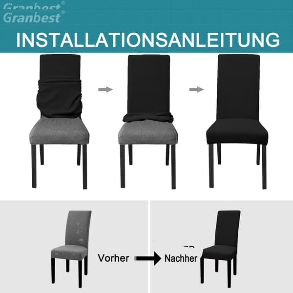 (Svart) 6-pack premium vattentäta elastiska stolsöverdrag för matstolar