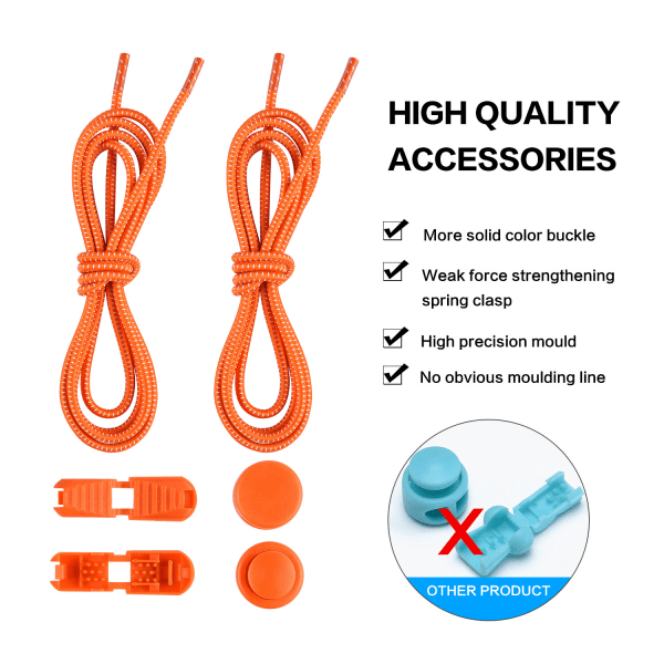 (Farve Orange) (1 Par) Elastiske Snørebånd med Snøre - Ingen Behov for at Binde Sko Farve Orange