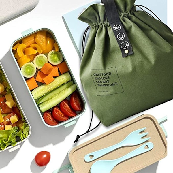 Isolerad Lunchväska (Grön), 30*21cm Bomulls Lunchväska, Portabel Lunchväska, Vikbar Väska, R