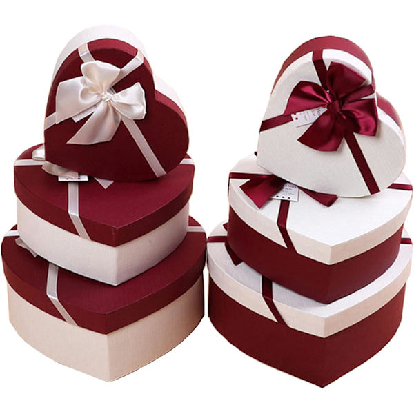 3 stk papir gaveeske bånd tom gaveeske med lokk hjerteformet gaveeske gaveeske 3 spesifikasjoner Valentinsdag, jul, bryllup (tilfeldige farger)