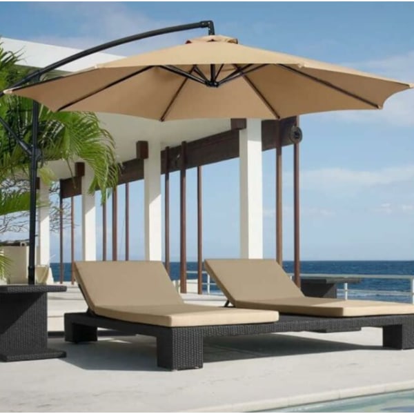 (Khaki) Haveparasol med 6 robuste ribben, Strandparaply, Havehytte, til altan, terrasse, dæk, pool (diameter 3 m)