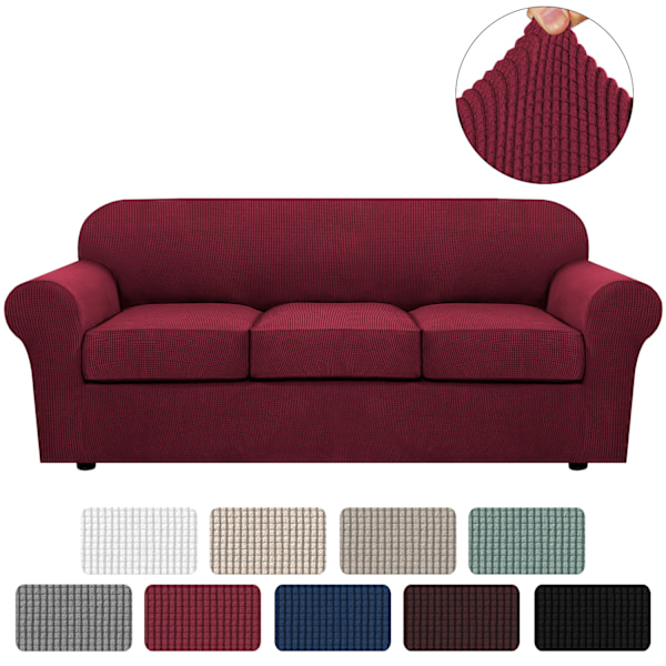 4-osainen sohvanpäällinen 3-istuttavalle sohvalle, pehmeä sohvanpäällinen (Burgundy)