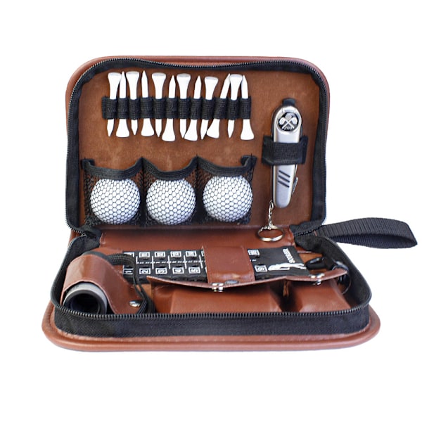 Golftillbehör Set, Utomhus Sport Läder Golfare Golfarrangör Multifunktionell Golftillbehör Kit med Golfboll