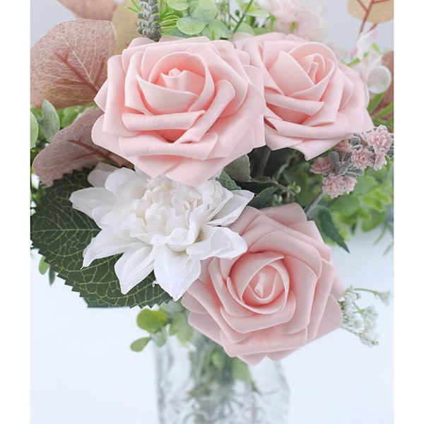 25 stk. Elfenbenshvite Kunstige Skumroser med Stilker for Bryllupsbuketter, Festlige Midtpunkter, Arrangementer (Blush)
