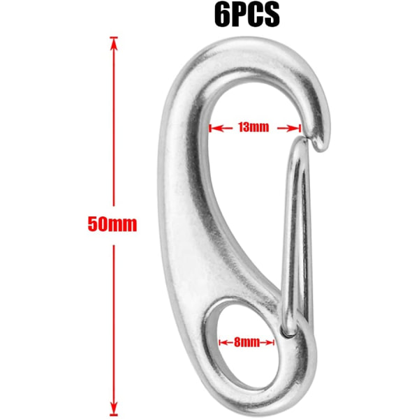 6 stk. klatrekarabiner, rustfrit stål fjederkarabiner Ma