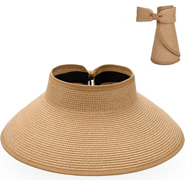 Visir Straw Beach Sun Hat bred skygge til kvinder UPF 50+ sommer