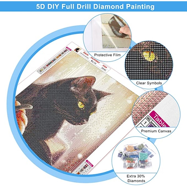 Sort Kat 5D Diamantmaleri Kit 30x40cm (Arrangeret efter nummer) 5