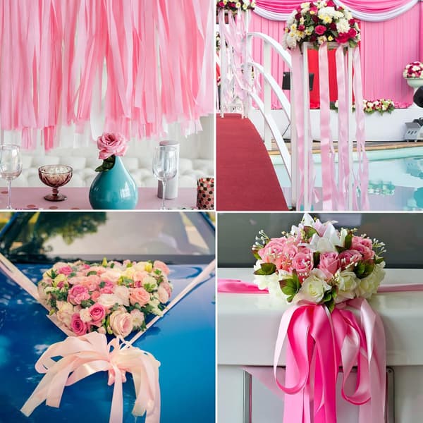 3 stk. Pink Ribbon Bryllupskjole Buket DIY Håndværk 1 Tommer Solid Col