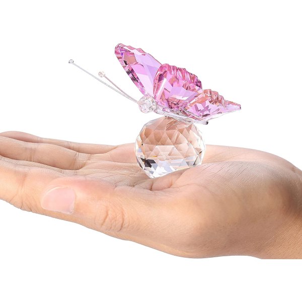 Pink sommerfugle dekoration med K9 krystalglas facetteret kugle