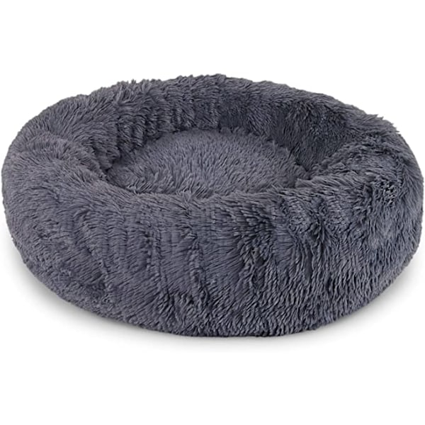 (S) 40 cm Ø Mørkegrå Rund Kurv Hundeseng Katteseng Donut