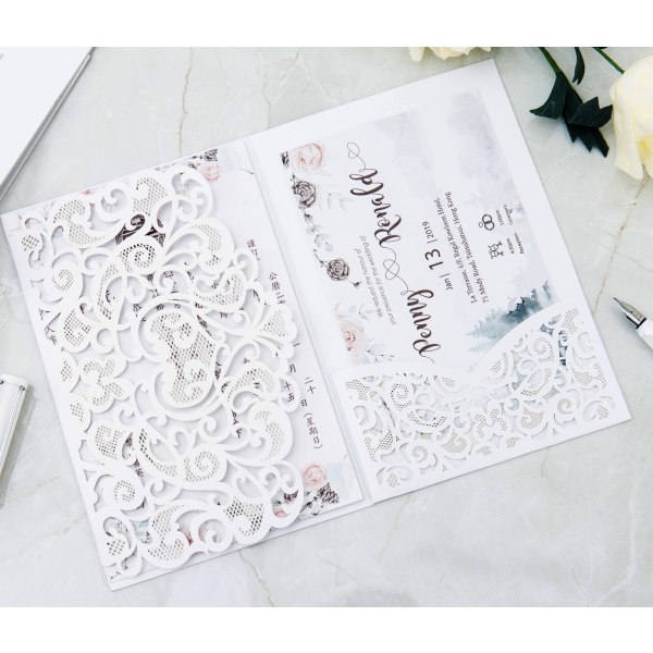 5 Pieces Customized Creative Laser Cut Trifold Invitations (Silv