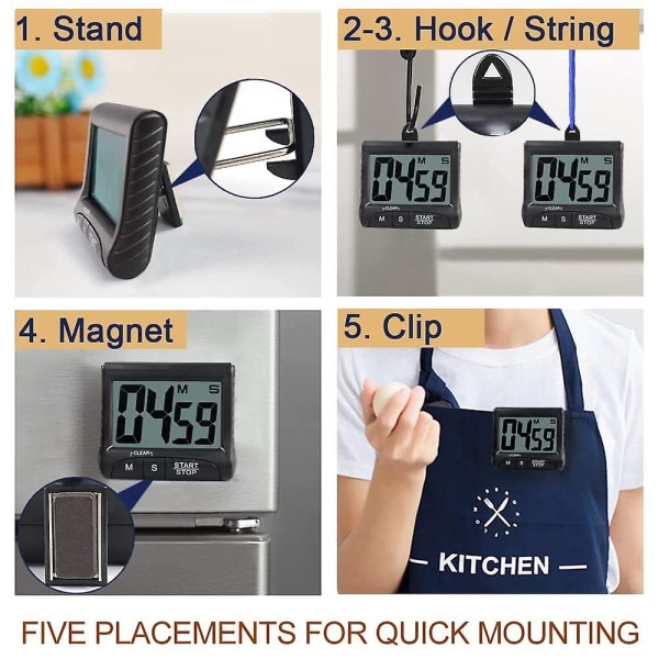 3\" Stort Display Køkken Timer - Digital Timer Magnetisk Bagside