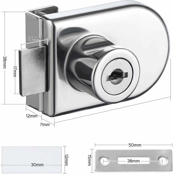 4-pakkaus kaksinkertainen avautuva lasiovellinen vitriinikaappi turvalukko, sopii 0,2-0,3 tuuman lasiovelle, erillinen avain ilman porausta, sinkkiseos (8 avaimella)