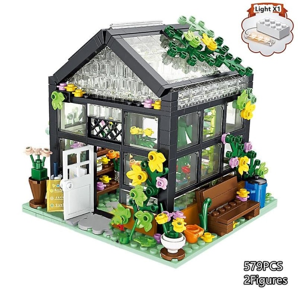 579Pc glass flowers house coffee shop building blocks city f