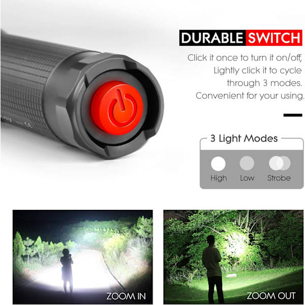 3000 Lumen LED lommelygte, taktisk ultra kraftig LED lommelygte