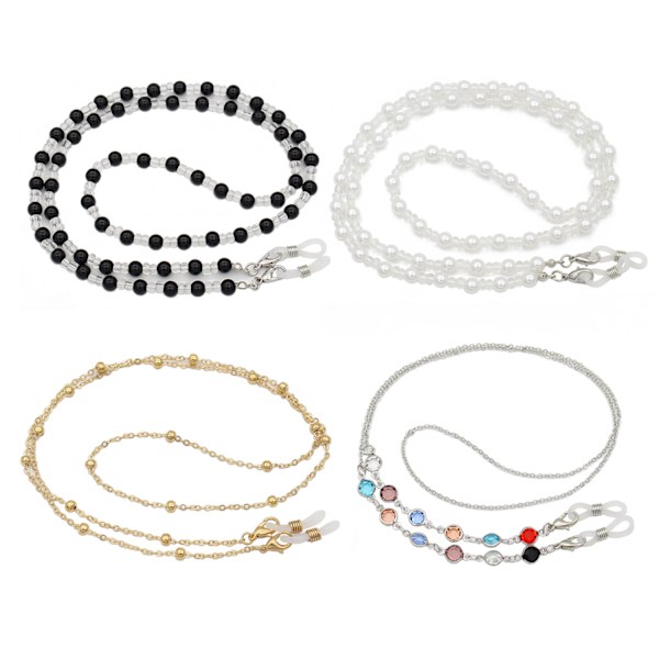 4 stk. Brillekjeder Solbriller Lanyard med Perle Stilig Gl