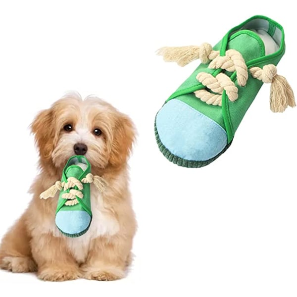 Dog Chew Toy (Sko) - Grønn - Interaktiv Hundeleke - Squeaky Dog T