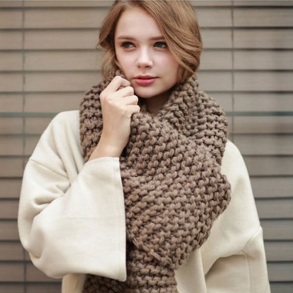Uld håndlavede tørklæder til kvinder i vinter fortykket solid