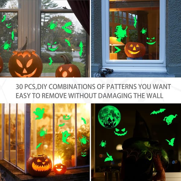 Halloween dekorasjon, 4 ark Halloween Selvlysende klistremerker, 30 stk lysende