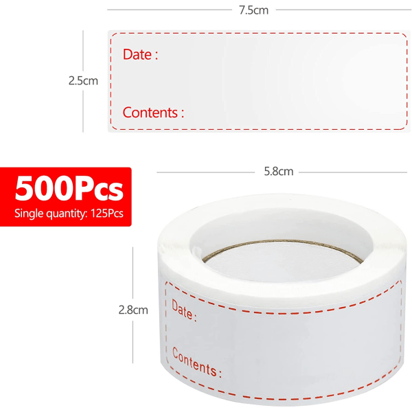 500 kpl itseliimautuvia etikettejä pakastinetikettejä purkkietikettejä 2,5x7,5 cm