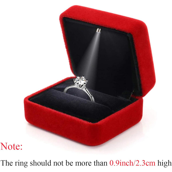 Velvet Ring Box (Rød) med LED Light Ring Box for Bryllup, Propos