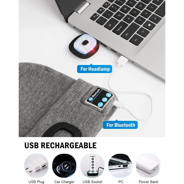 Bluetooth luehatt med lys-marineblå, unisex USB-opplading