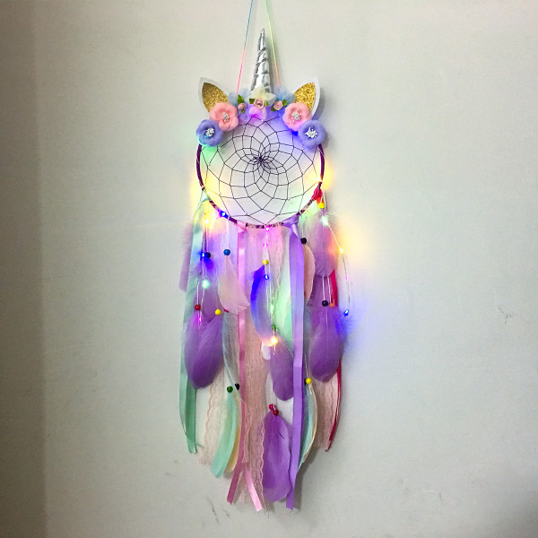 Unicorn Dream Catcher med farverigt LED-lys til piger Drenge Bedr