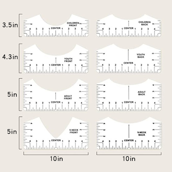 T-shirt lineal guide, 8 stykker høj præcision T-shirt justering lineal