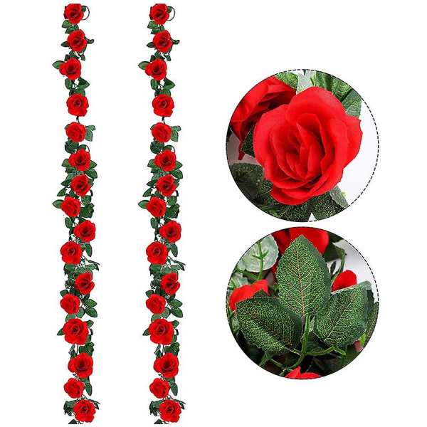 2 Pakke Kunstige Rosenranke Blomsterplanter, 2,2 meter lang Rosenranke