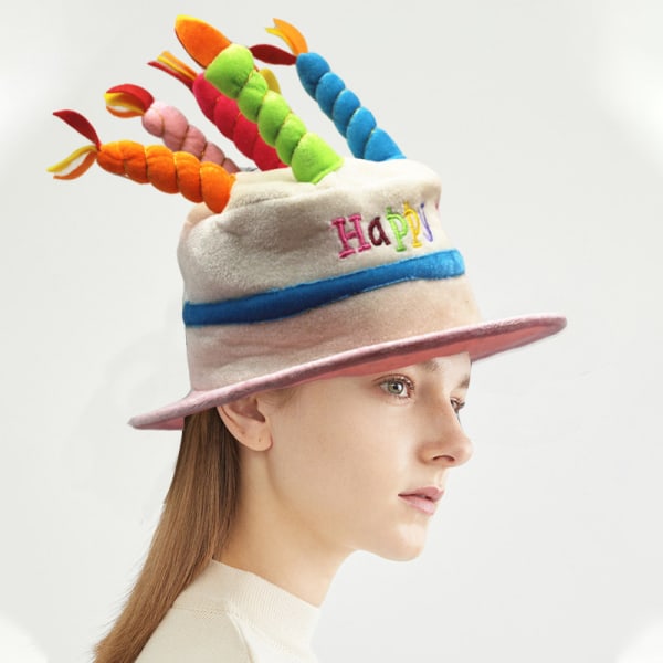 Pink Plush Happy Birthday Cake Hat - Fancy Dress Party Hat -