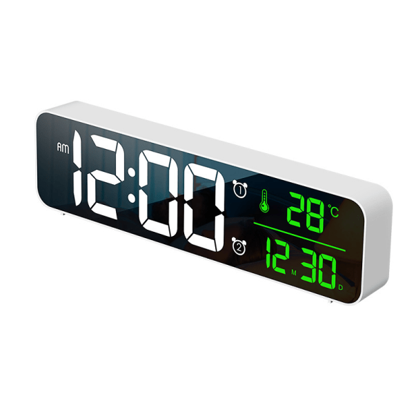 Hvit digital alarmklokke, veggklokke morgen vekkerklokke LED digital