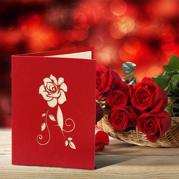 3D pop-up lykønskningskort til fødselsdag, ønsker til kone, lyserød rose