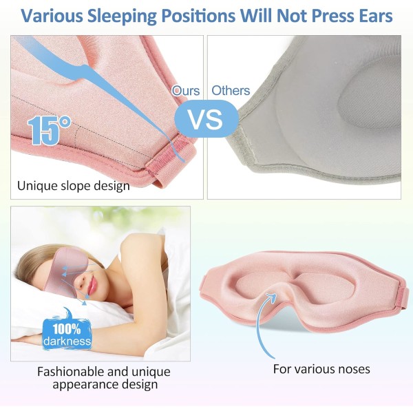 Naisten 3D-unimaski (vaaleanpunainen), unimaski vaaleanpunainen unimaski, pehmeä br