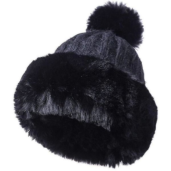Naisten talvinen tekoturkisneulepipo pom pom -pompomilla
