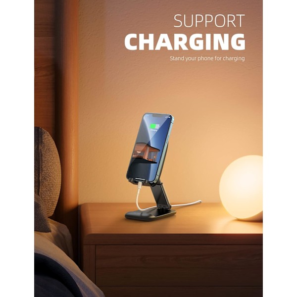 Sort-(110*80*28MM) Justerbar Telefonholder, Telefon Dock - Sammenfoldelig Dock Stand kompatibel med iPhone 14 Pro Max Plus, 13/