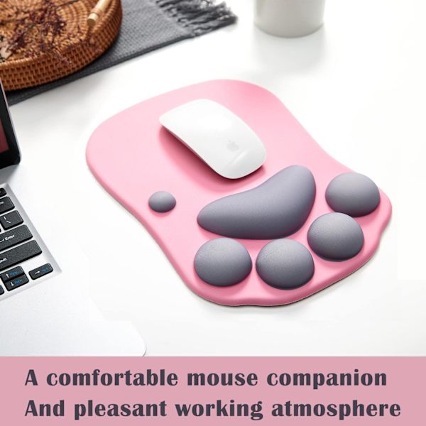 Pink og grå - musemåtte med håndledsstøtte, ergonomisk musemåtte,