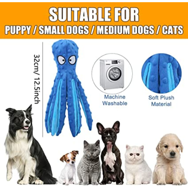 Blå) Knirkende hundeblødt legetøj, ingen udstoppet blæksprutte-tyggetøj med e160 |