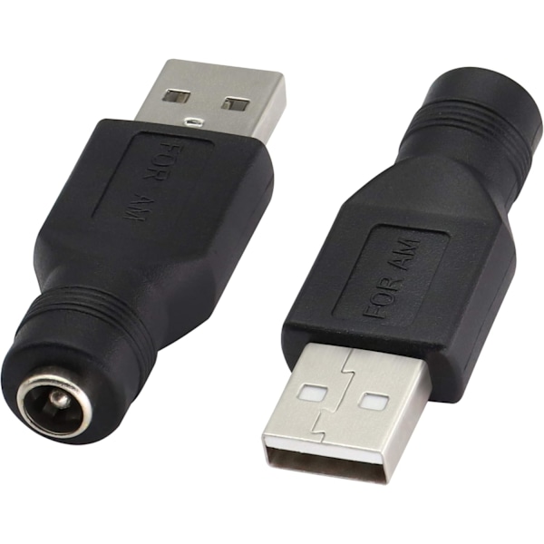 USB2.0 A Han till DC 5.5x2.1mm Laddningsfatkontakt Adaptersladd USB-kontakt 5V, (2-pack)