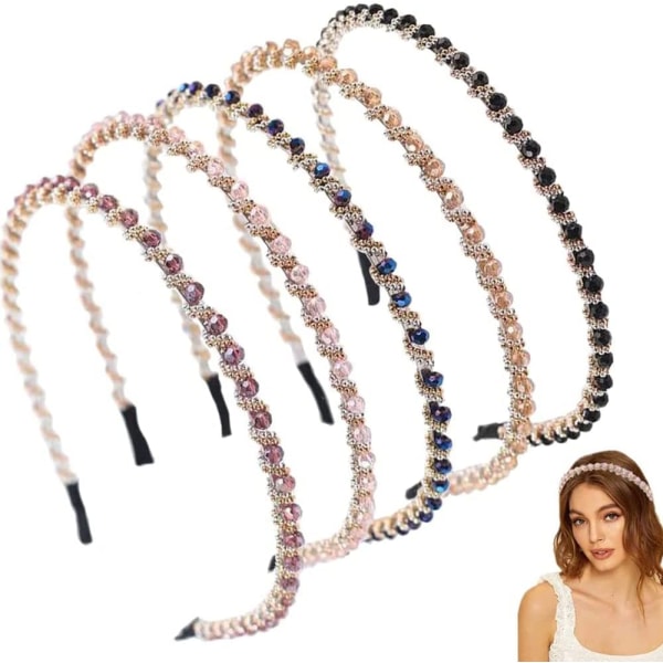 Chic damhuvudband, 5 stycken damhårband, strass dam