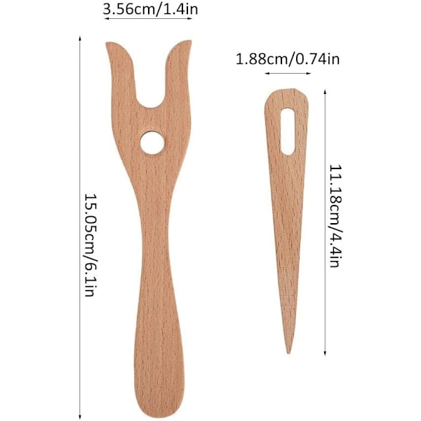 Stickningsgaffelset, stickningsgaffel i trä och virknål med stort öga