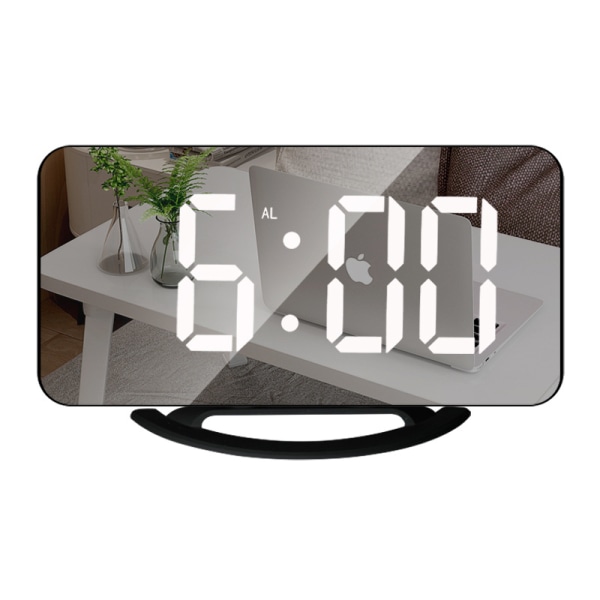 En svart vit ljus digital väckarklocka LED spegel väckarklocka n