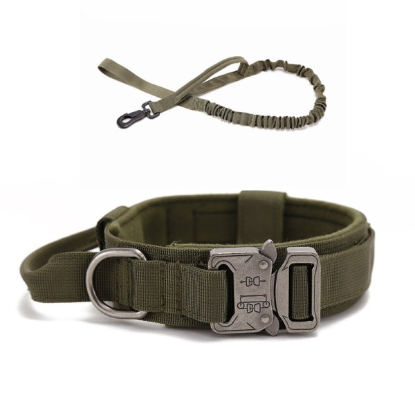(Army Green-M) Taktisk hundehalsbånd med kontrolhåndtag Nylon Mil